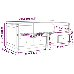 vidaXL Lit de jour sans matelas noir 100x200 cm bois de pin massif pas cher