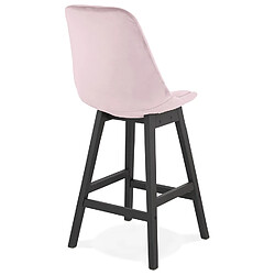 Acheter Alterego Tabouret snack mi-hauteur 'MORISS MINI' en velours rose et pieds en bois noir