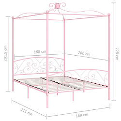 vidaXL Cadre de lit à baldaquin sans matelas rose métal 160x200 cm pas cher