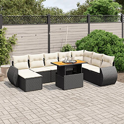 Maison Chic Ensemble Tables et chaises d'extérieur 9 pcs avec coussins,Salon de jardin noir résine tressée -GKD326450