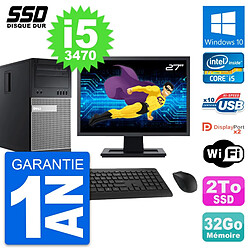 PC Tour Dell 9010 Ecran 27" Intel Core i5-3470 RAM 32Go SSD 2To Windows 10 Wifi - Occasion