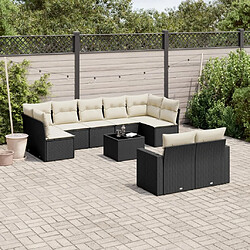 Maison Chic Salon de jardin 10 pcs avec coussins | Ensemble de Table et chaises | Mobilier d'Extérieur noir résine tressée -GKD66182