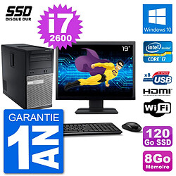 PC Dell 3010 MT Ecran 19" i7-2600 RAM 8Go SSD 120Go HDMI Windows 10 Wifi - Occasion