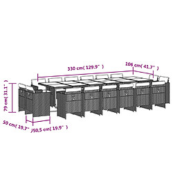 vidaXL Ensemble à manger de jardin 17 pcs coussins noir résine tressée pas cher