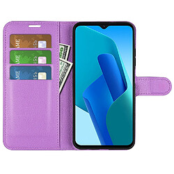 Etui en PU texture litchi, anti-empreinte digitale avec support, violet pour votre Oppo A16e