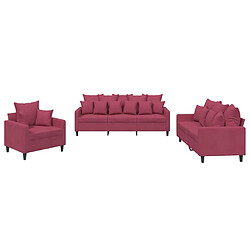 vidaXL Ensemble de canapés 3 pcs avec coussins Rouge bordeaux Velours