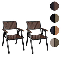 Mendler Lot de 2 chaises de jardin HWC-J95, revêtement extérieur, aluminium aspect bois ~ châssis noir, marron foncé