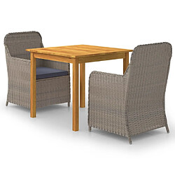 Salle à manger de jardin 3 pcs,Table et chaise à dîner Marron -MN31794