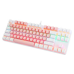 Clavier De Jeu Filaire De Bureau D'ordinateur 87 Touches Disposition Pour Le Travail Rose + Blanc