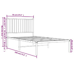 vidaXL Cadre de lit métal sans matelas avec tête de lit noir 90x190 cm pas cher