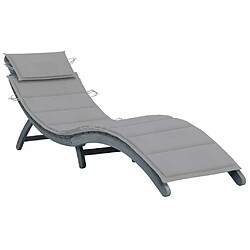 Maison Chic Chaise longue avec coussin | Bain de soleil Relax | Transat Gris Bois d'acacia solide -GKD64706