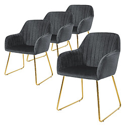 ML-Design Lot de 4 chaises de salle à manger gris assise en velours pieds dorés en métal