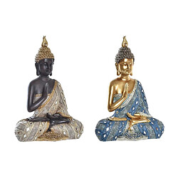 Figurine Décorative DKD Home Decor Bleu Doré Marron Buda Résine (24 x 12 x 34 cm) (2 Unités)