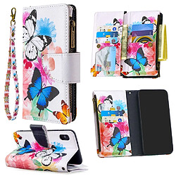 Etui en PU fermeture éclair à motifs avec 9 porte-cartes trois papillons pour votre Samsung Galaxy A10/M10