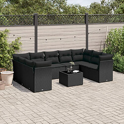 Maison Chic Salon de jardin 10 pcs avec coussins | Ensemble de Table et chaises | Mobilier d'Extérieur noir résine tressée -GKD10095