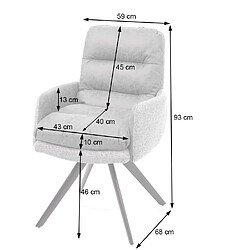 Acheter Decoshop26 Chaise de salle à manger fauteuil lounge avec accoudoir confortable rotative en tissu gris clair 04_0002246