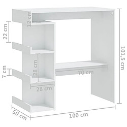 vidaXL Table de bar avec étagère de rangement Blanc Bois d'ingénierie pas cher