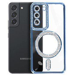 Avizar Coque Diamant pour Samsung Galaxy S22 MagSafe Contour Strass Bleu Clair