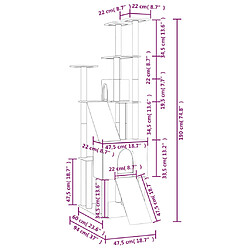 vidaXL Arbre à chat avec griffoirs en sisal Crème 190 cm pas cher