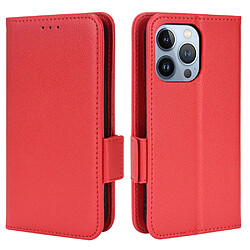 Etui en PU texture litchi, fermeture magnétique rouge pour votre iPhone 13 Pro 6.1 pouces