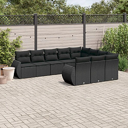 Maison Chic Salon de jardin 10 pcs avec coussins | Ensemble de Table et chaises | Mobilier d'Extérieur noir résine tressée -GKD84268