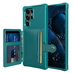 Coque en TPU + PU avec béquille et porte-carte vert pour Samsung Galaxy S22 Ultra 5G