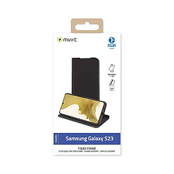 Muvit Étui pour Samsung Galaxy S23 Édition Folio Stand avec Emplacements de Cartes Noir