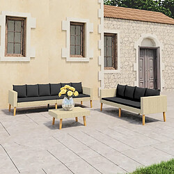 vidaXL Salon de jardin 3 pcs avec coussins Résine tressée Beige