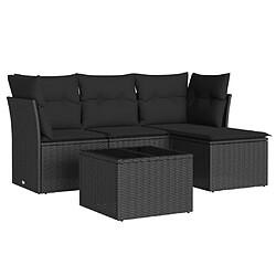 vidaXL Salon de jardin 5 pcs avec coussins noir résine tressée