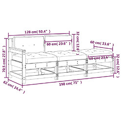 vidaXL Salon de jardin 3 pcs avec coussins bois massif douglas pas cher