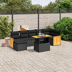 Maison Chic Ensemble Tables et chaises d'extérieur 8 pcs avec coussins,Salon de jardin noir résine tressée -GKD379920