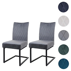 Mendler Lot de 2 chaises cantilever HWC-L15, chaise visiteur chaise de conférence, velours acier époxy ~ gris foncé