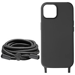 Avizar Coque Cordon pour iPhone 15 Plus Lanière Tour du Cou 80cm série Corda Noir