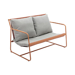 Avis Vente-Unique Salon de jardin en acier : 1 canapé 2 places, 2 fauteuils et 2 tables basses - Orange et coussins gris - LASIMO de MYLIA