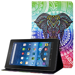 Etui en PU avec support et porte-carte pour votre Amazon Fire HD 8 (2016)/(2017)/(2018) - l'éléphant