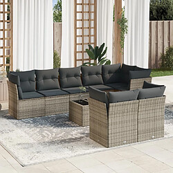 Maison Chic Salon de jardin 9 pcs avec coussins | Ensemble de Table et chaises | Mobilier d'Extérieur gris résine tressée -GKD16754