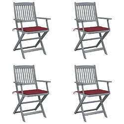 vidaXL Chaises pliables d'extérieur lot de 4 et coussins Bois d'acacia 