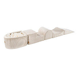 MeowBaby Aire de Jeux en Mousse avec Piscine a Balles, 4 éléments, 100 Balles, Aesthetic, Côtelé, Beige : Blanc Perle