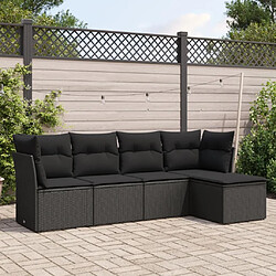 Maison Chic Salon de jardin 5 pcs avec coussins | Ensemble de Table et chaises | Mobilier d'Extérieur noir résine tressée -GKD90578