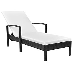 Helloshop26 Transat chaise longue bain de soleil lit de jardin terrasse meuble d'extérieur avec coussin résine tressée noir 02_0012520