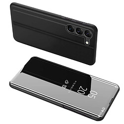 Htdmobiles Housse pour Samsung Galaxy S24 5G - etui coque portefeuille clear view miroir + verre trempe - NOIR