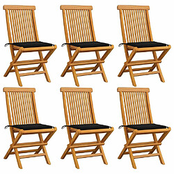 Maison Chic Lot de 6 Chaises de jardin avec coussins | chaises Relax d'extérieur noir Bois de teck massif -GKD82541