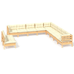 Maison Chic Salon de jardin 11 pcs avec coussins | Ensemble de Table et chaises | Mobilier d'Extérieur crème Bois de pin massif -GKD87250