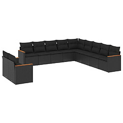 vidaXL Salon de jardin 11 pcs avec coussins noir résine tressée