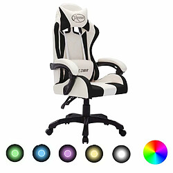 Maison Chic Chaise de jeu vidéo avec LED, Chaise gaming, Fauteuil gamer d'ordinateur,Chaise de Bureau RVB Blanc et noir Similicuir -GKD87912