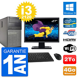 PC Tour Dell 390 MT Ecran 27" i3-2120 RAM 4Go Disque 2To HDMI Windows 10 Wifi - Occasion