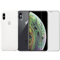 Protection intégrale Verre Trempé pour iPhone X + Verre Trempé Caméra Arrière + Coque souple silicone Blanche - Visiodirect -