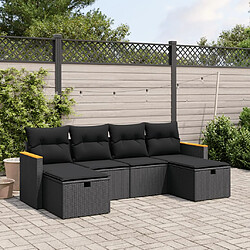 vidaXL Salon de jardin 6 pcs avec coussins noir résine tressée