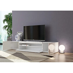 Alter Meuble TV de salon, Made in Italy, Meuble TV avec 3 portes et étagères, cm 200x40h37, couleur blanc brillant