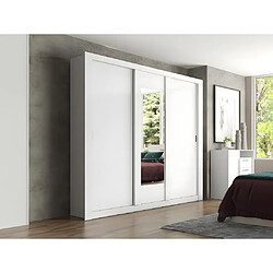 Vente-Unique Armoire avec miroir ROXANE - 3 portes coulissantes - L. 220 cm - Blanc 